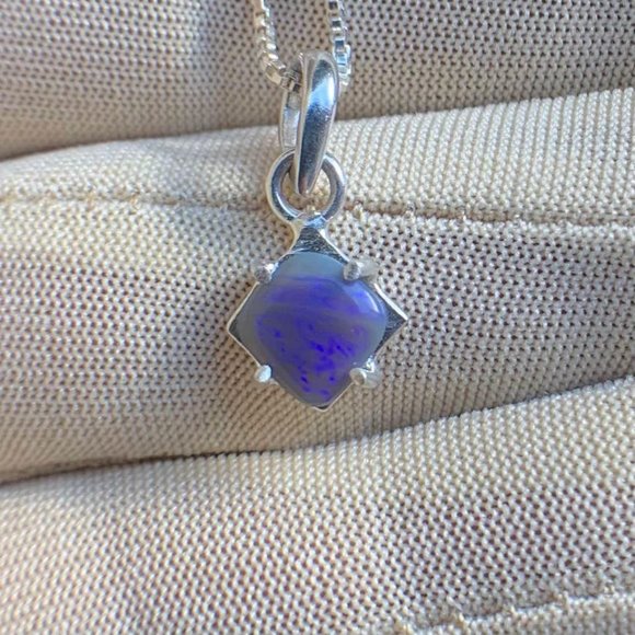 Blue Jazz Lightning Ridge Australian Opal Necklace .925 Sterling Silver Vintage - Picture 3 of 6